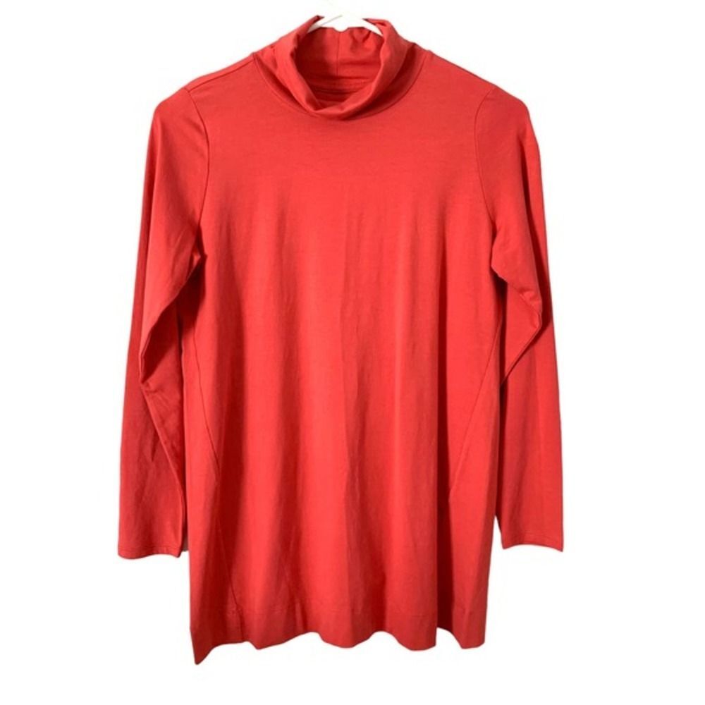 J. Jill Luxe Supima Turtleneck Tunic Coral XS Petite Cotton Blend